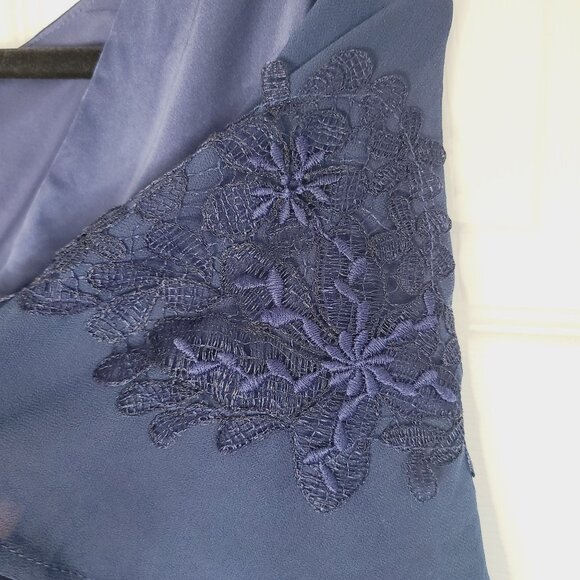 High-Low Blue Evening Gown W/ Lace & Sequins Flutter Sleeves Plus Size Elegant - Picture 5 of 16
